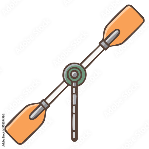 Kayak Paddle Illustration Design with Two Oars and Handle for Water Sports Activities