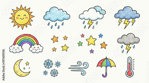Weather forecast symbols and icons.