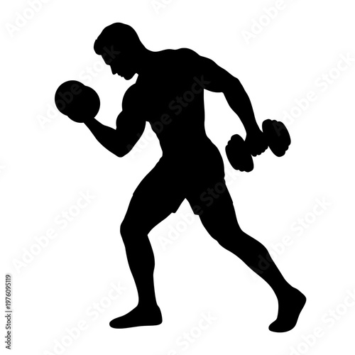 Vector silhouette of a male boxer in action with gloves on