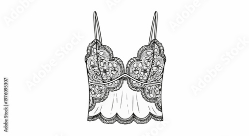 Intricate floral lace camisole with scalloped edges and spaghetti straps
