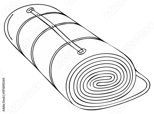 Rolled Sleeping Pad in Hand Drawn Style Ready for Camping Outdoors