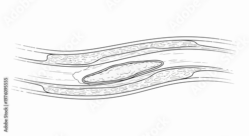 Line drawing of a cross-section of a blood vessel with a blockage