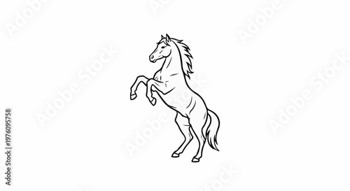Line art illustration of a powerful horse rearing up on hind legs