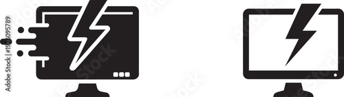 Computer screen with lightning bolt symbol indicating power or energy during digital processing