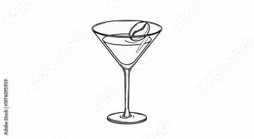 Minimalist line art of a martini glass with a single coffee bean garnish