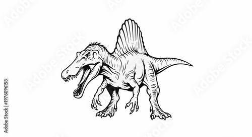 Line art illustration of a large predatory dinosaur with a distinctive sail