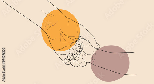Conceptual illustration of two hands clasped, symbolizing connection, support, and trust, with abstract circles