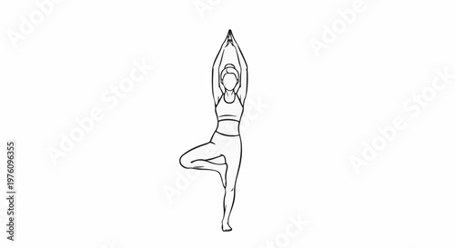 Minimalist line art of a person in a yoga tree pose