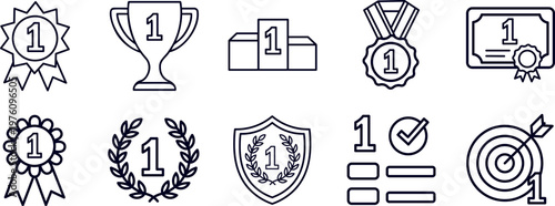 First Place Winner Award Achievement Line Icon Set