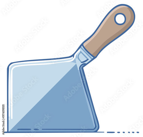 Blue and brown illustration of a paint scraper, a tool for construction or art