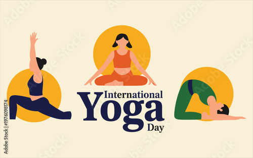 Colorful of international yoga day celebration cartoon people
