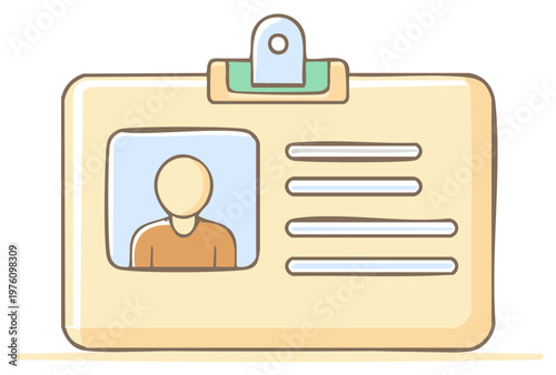 Simple cartoon illustration of a personal ID card or employee badge with a user icon