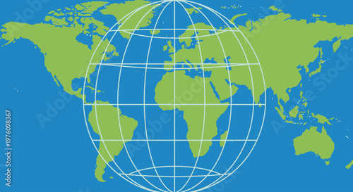 Globe with white grid lines.