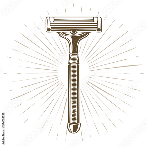 Vintage safety razor with sunburst graphic element clean shave grooming tool