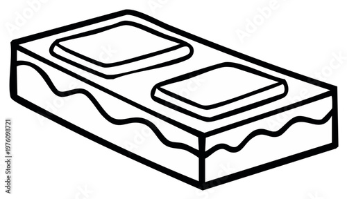 Cartoon-style cake or brownie illustration with square toppings.