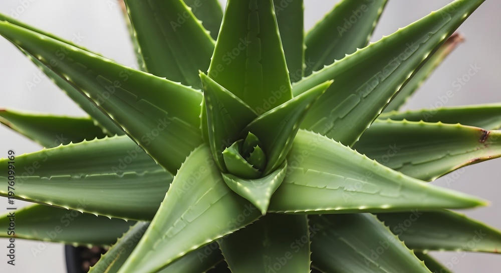Fototapeta premium Large Green Aloe Vera Plant with Spiky Leaves