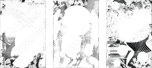 Grungy isolated layers . Design element for brochure, social media, posters, flyers. Overlay texture.Textured banner with Distress effect .Vector halftone dots . Screen print texture