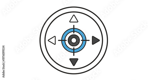 Abstract target icon with directional arrows and central bullseye, representing aim, focus, and navigation.