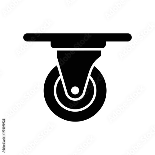 black and white industrial caster wheel icon isolated on white background