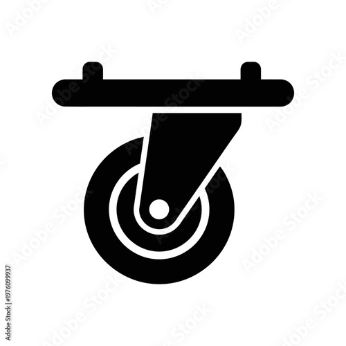 Black and white caster wheel icon for industrial or furniture design