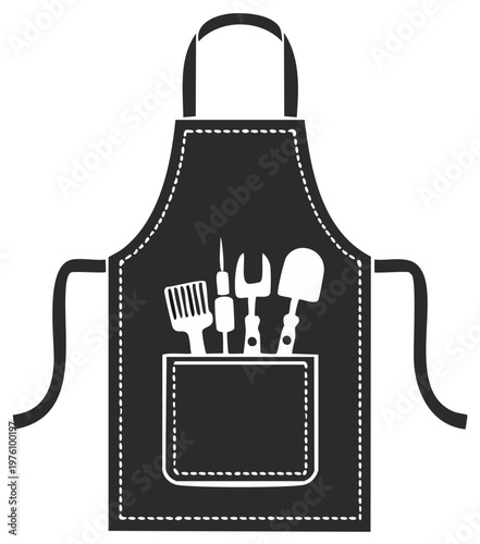 Apron with BBQ Tools in Pocket Graphic Element Grill Equipment for Cooking and Food Preparation