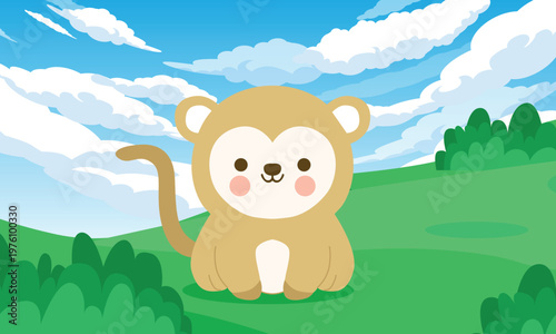 Cute Monkey Cartoon Animal Nature Illustration