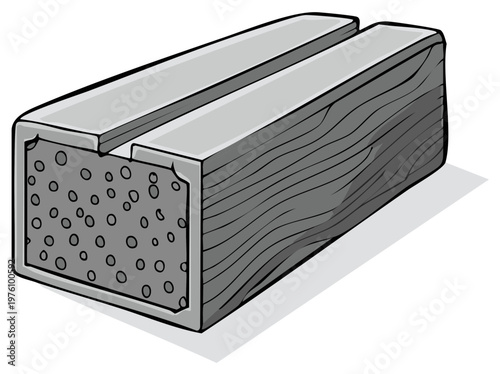 Gray Concrete Cinder Block with Woodgrain Texture and Hole Pattern, Concrete Bricks