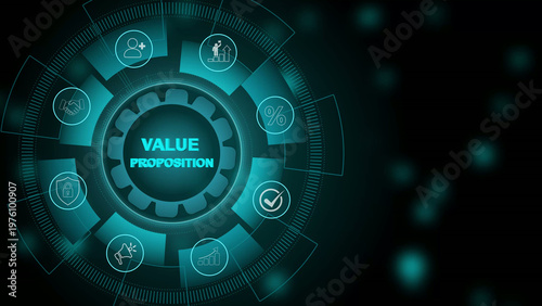 Business Concept of Value Proposition with Icons. Business, Technology, Internet and network concept. 3d Motion graphics of technology icon interface background