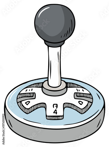 Detailed cartoon illustration of a classic manual car transmission gear stick shifter