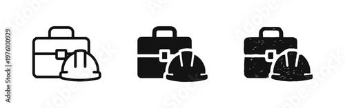 Construction management briefcase and safety helmet icon set.