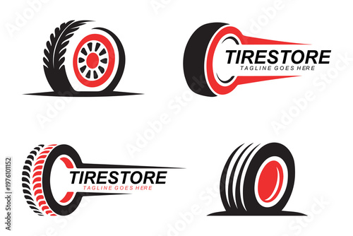 Modern Tire Store Logo Design Set – Automotive Wheel, Tire Shop Branding Vector Collection