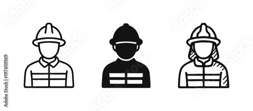 Construction worker or firefighter avatar icon set.