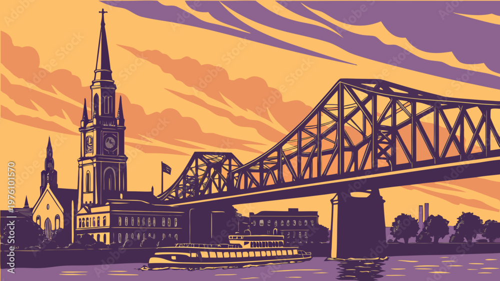 Fototapeta premium Charleston South Carolina Skyline Vector Illustration at Sunset