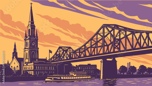 Charleston South Carolina Skyline Vector Illustration at Sunset