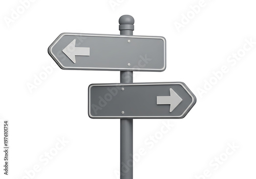 Empty gray road signpost with two directional arrows pointing in opposite directions signpost direction navigation decision isolated wayfinding pointers information streetwise conceptual