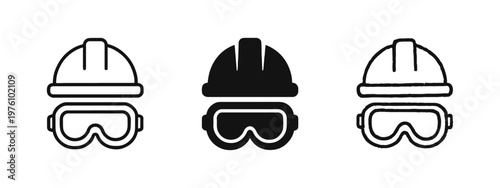 Personal Protective Equipment Icon Set with Hard Hat and Goggles