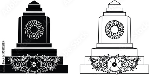 Memorial day remembrance silhouette of tombstone and wreath for honoring fallen heroes