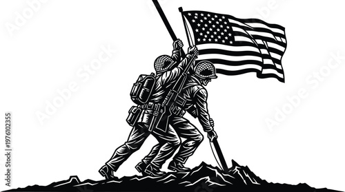 Memorial day silhouette honoring fallen heroes with american flags and remembrance