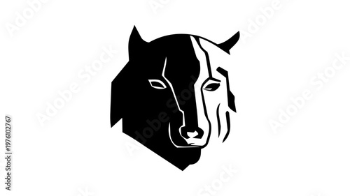 Wolf head logo design in negative space style, minimalist wild dog or husky vector illustration