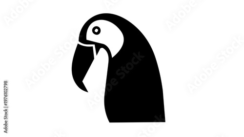 Minimalist parrot head logo, abstract tropical bird vector illustration, black and white
