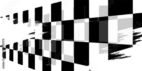 Black and white checkered rectangular frame. Square racing checkerboard pattern. Chessboard geometric pattern. Rally checkerboard pattern. Finish racing frame. Vector illustration on white background
