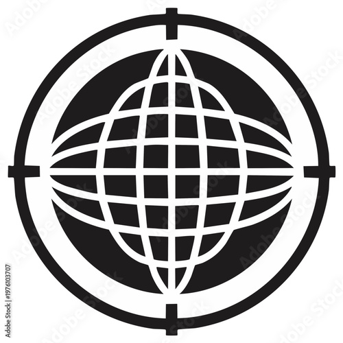 Global Target Icon Vector Graphic Illustration Globe in Crosshairs Navigation Symbol Design
