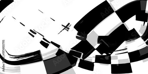 Black and white checkered rectangular frame. Square racing checkerboard pattern. Chessboard geometric pattern. Rally checkerboard pattern. Finish racing frame. Vector illustration on white background