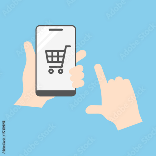 スマホのカートを指さす操作アイコン（フラット） – シンプル操作UIアイコンシリーズ