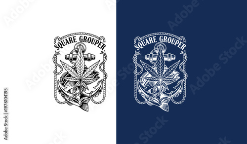 Vintage nautical silhouette design 'strange clawses' and ship illustration