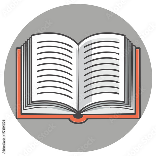 Open Book Illustration on Circular Background Education Symbol