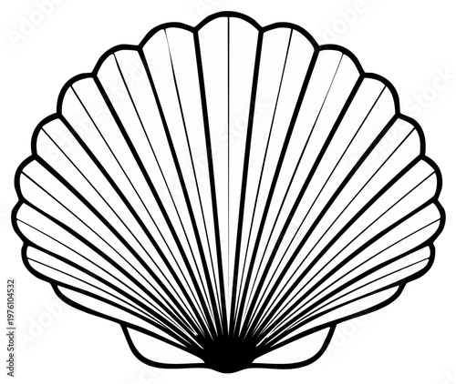 Simple Line Drawing of a Stylized Scallop Shell with Radial Ribs