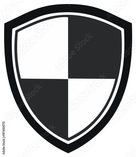 Heraldic shield quartered black and white, simple coat of arms, generic emblem, medieval heraldry illustration