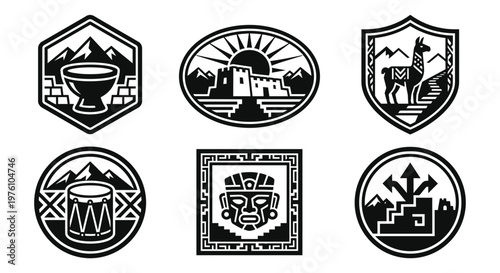 Andean Drum Festival Badge Black And White Vector