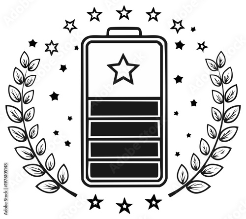 Fully Charged Battery Symbol with Laurel Wreath and Stars